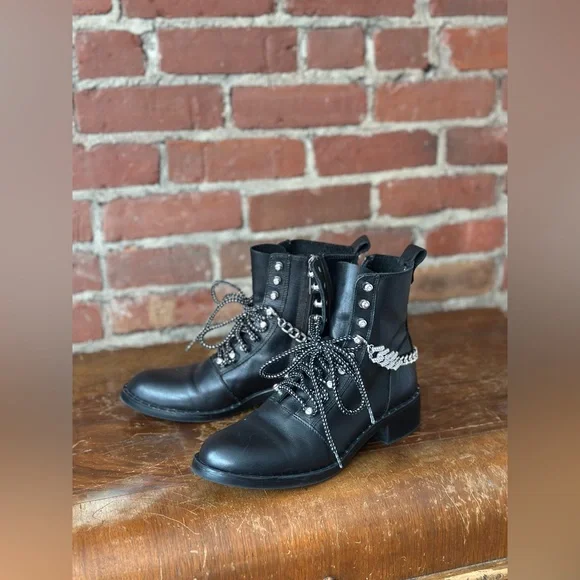 Zara Black Leather Combat Lace-Up Boots 7.5 - Picture 3 of 17
